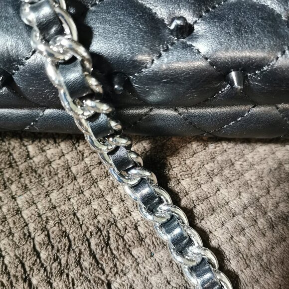 Black/Silver Quilted/Studded Crossbody/Shoulder Bag EUC #254 - Picture 14 of 16